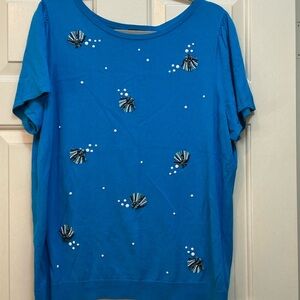 NWOT TALBOTS Embellished and Beaded Teal Blue Women's Short Sleeve Top